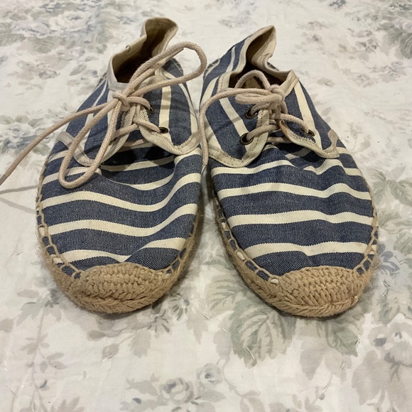 Soludos Blue White Stripe Original Classic Espadrilles Lace Tie Up Size 9 - Picture 3 of 10